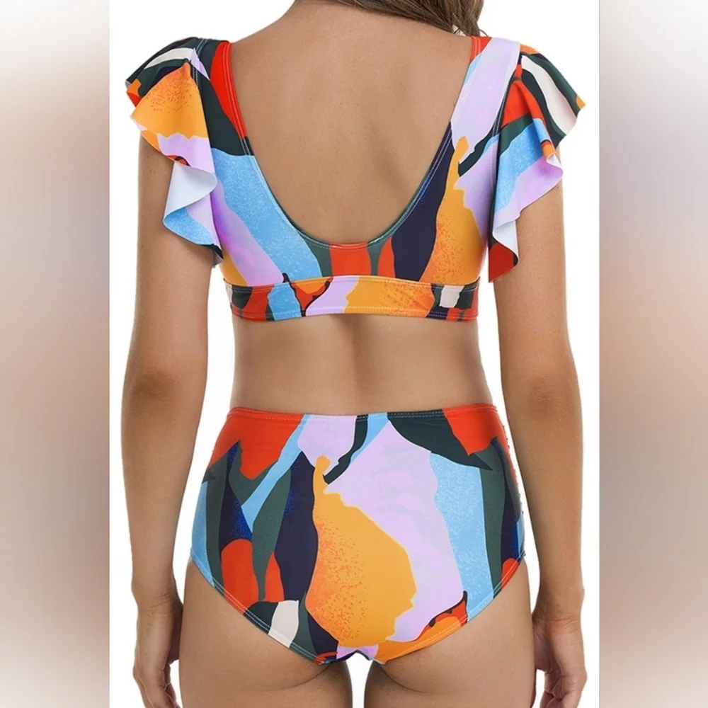 New with tags! Missky Womens XL colorful ruffle shoulder bikini swim suit